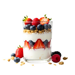 Delicious yogurt parfait with fresh berries and granola
