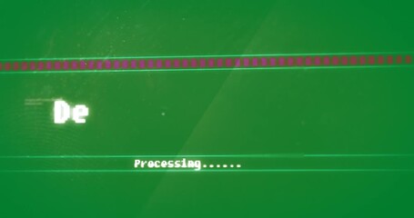 Animation of text, deleting files, processing, and moving bars on brown interface - Powered by Adobe