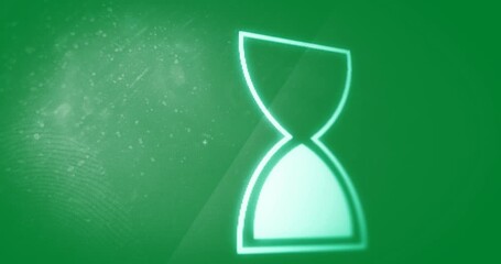 Animation of pale green loading hourglass moving on black background - Powered by Adobe