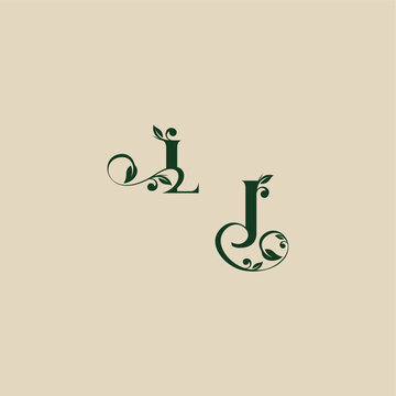 wedding organic logo with monogram and leaf letter concept of elegant beautifull JL