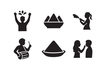 Holi festival icon silhouette on white background.