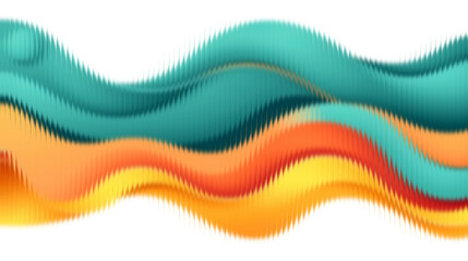 Vibrant wavy lines in teal, orange, and yellow hues on white