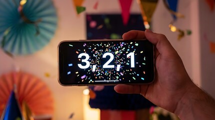 Countdown to New Year Celebration with Confetti and Party Decorations.