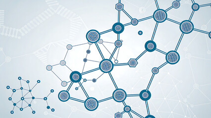 Molecular Network Structure and Data Connections Abstract Background Illustration with DNA Elements