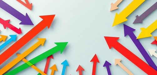 Abstract colorful arrows pointing in various directions, vector,  art