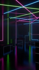 Neon Light Design in Dark Room with Futuristic Atmosphere