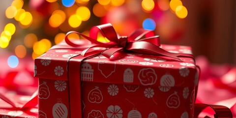 Wrapped gift box with a festive ribbon, anticipation awaits,  festive,  box