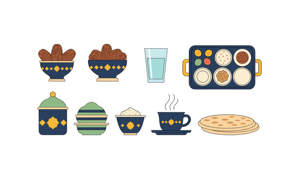 Iftar food set bundle ramadan vector illustration isolated white