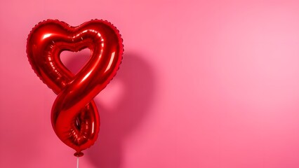 Red heart shaped balloon on pink background for valentine's day celebration
