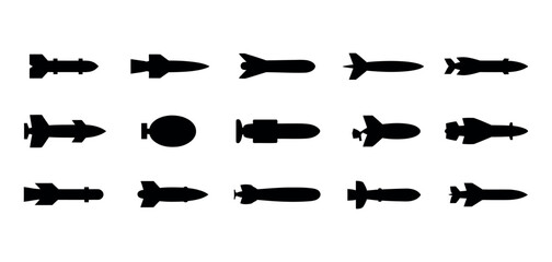 Military Missile and Rocket Icons Vector &ndash; Filled Style Weapon Symbols