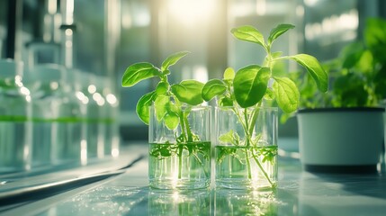 Green technology concept with plants and fresh shoots in lab