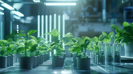 Green technology concept with plants and fresh shoots in lab