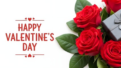 Valentine's day greeting with roses and gift box