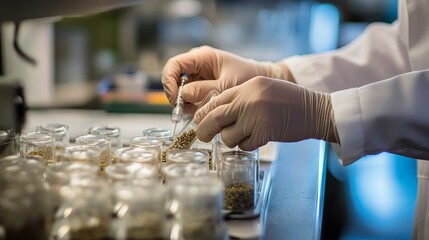 Hands examining material samples for quality inspection