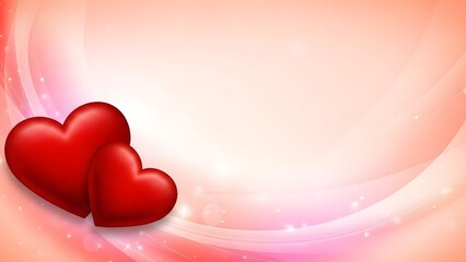 Two red hearts on a pink background with a romantic glow