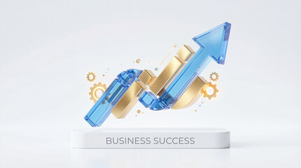 Business success symbol with upward arrow and gears, representing growth and achievement