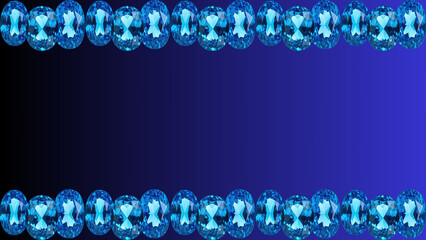 Dazzling blue oval jewels arranged into elegant borders, creating a sophisticated and sparkling frame on a deep blue gradient background, perfect for luxury design concepts