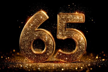Sparkling Gold Number 65 with Glittering Background for Celebrations