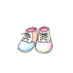 pair of baby shoes watercolor illustration