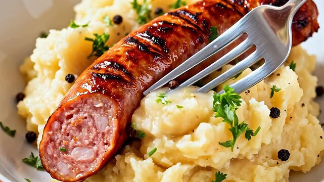 Grilled sausage with mashed potatoes