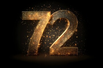 Shimmering Golden Number 72 with Sparkling Effects on Dark Background