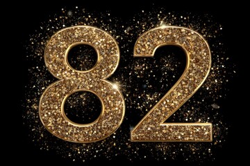 Glimmering Golden Number 82 with Sparkling Glitter Background