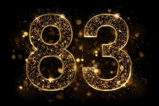 Sparkling Golden Number Eighty-Three on Shimmering Black Background