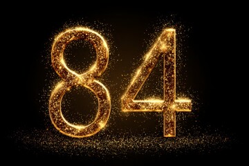 Shimmering Golden Numbers 8 and 4 with Sparkles on Black Background