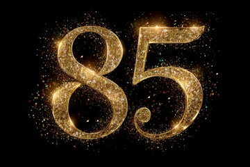 Elegant Golden Glitter Number 85 on Black Background for Celebrations