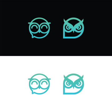 Four owl logos in light blue
