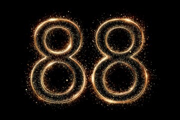 Sparkling Golden Number Eighty-Eight on Black Background