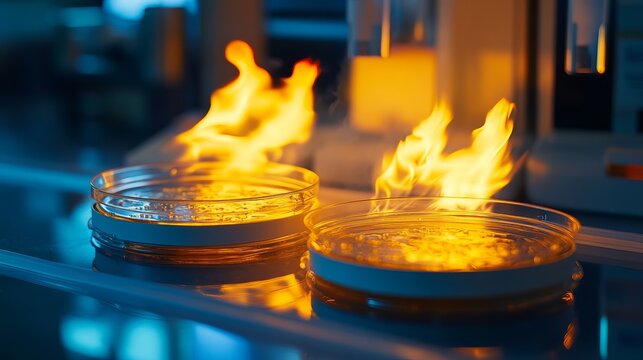 Laboratory worker heating inoculation loop for bacteriological seeding process