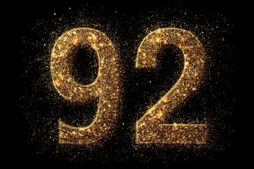 Glittering Golden Number Ninety-Two on a Black Background