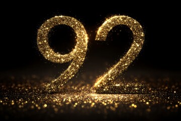 Golden Glitter Number Ninety-Two on a Dark Background