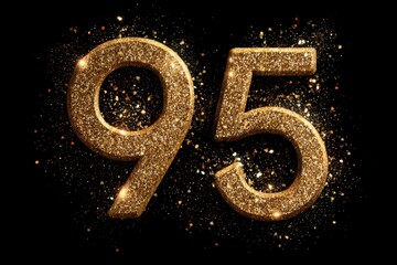 Golden Glittery Number Ninety-Five with Sparkles on Black Background