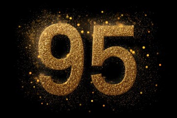 Glittering Golden Number Ninety-Five on Black Background