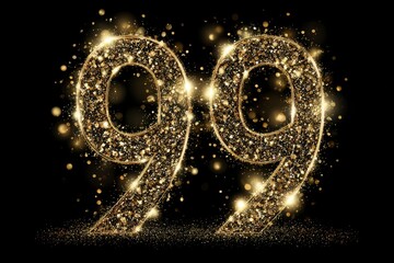 Sparkling Golden Glitter Number Ninety-Nine with Bokeh Effect