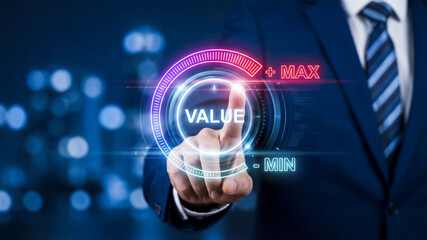 Businessman maximizing value on a digital interface dial