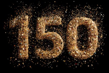 Sparkling Golden Glitter Number 150 on Black Background