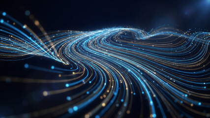 Digital data flowing through fiber optic network lines