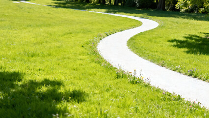 White Curved Path & Green Lawn Outdoor Photography