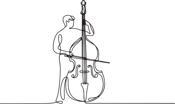 Contrabass, double bass and musician one line art.one line vector illustration with out background.