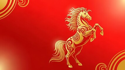 Golden horse on red background