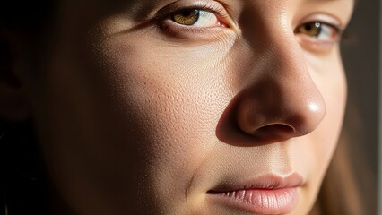 Close-Up Portrait of Woman with Natural Skin Texture and Soft Light