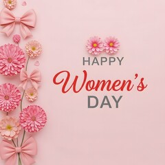 Happy women's day celebration with pink flowers and bows