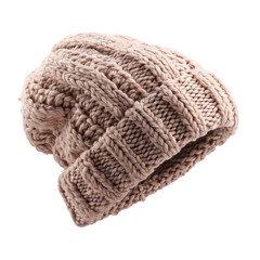A cozy and stylish light brown cable knit beanie hat for winter warmth
