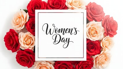 Happy women's day greeting with beautiful roses bouquet