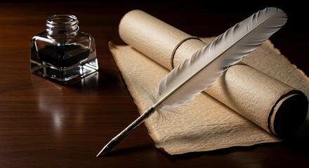 Elegant quill and parchment representing historical declarations for an Abraham Lincoln's Birthday concept, evoking wisdom and legacy