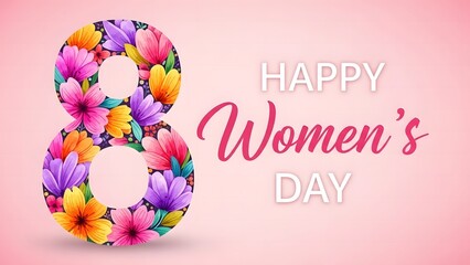 Happy women's day greeting with colorful floral number 8 design