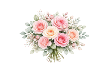 Romantic Pastel Rose Bouquet Isolated on Transparent Background